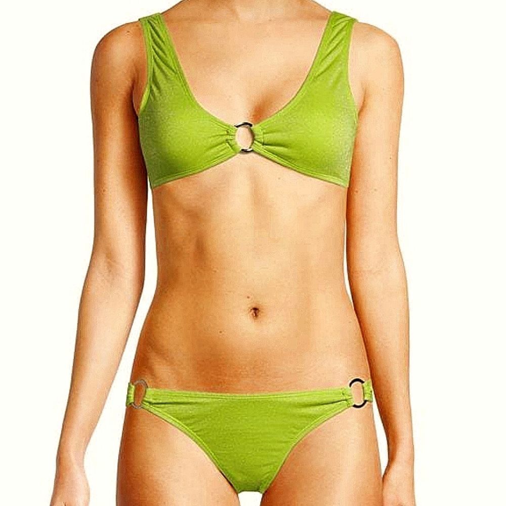 KENDALL + KYLIE Women's Lime Green 2-Piece Ring-Trim Bikini Set Size Lar…